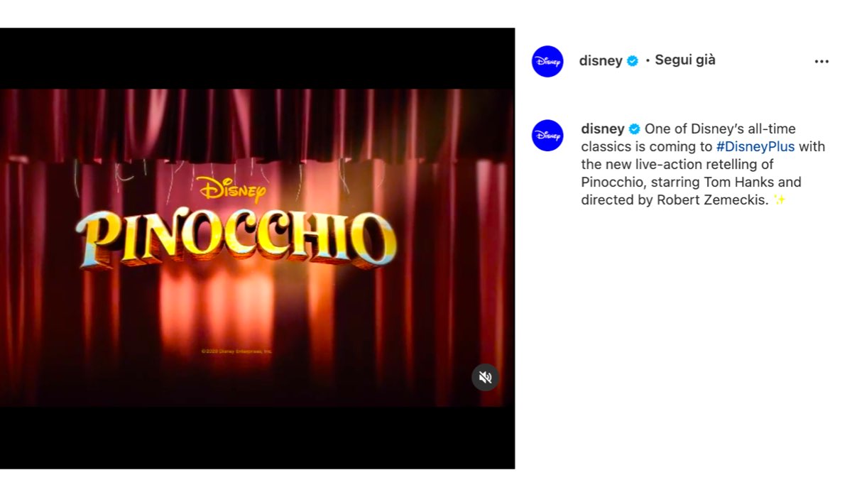 film live action disney in arrivo pinocchio via instagram